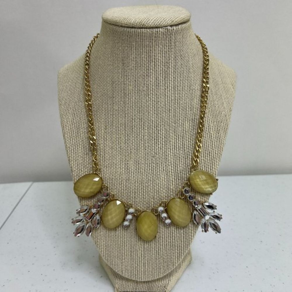 Erica Lyons Rhinestone Necklace‎ Yellow Statement Bib Gold Tone Faceted